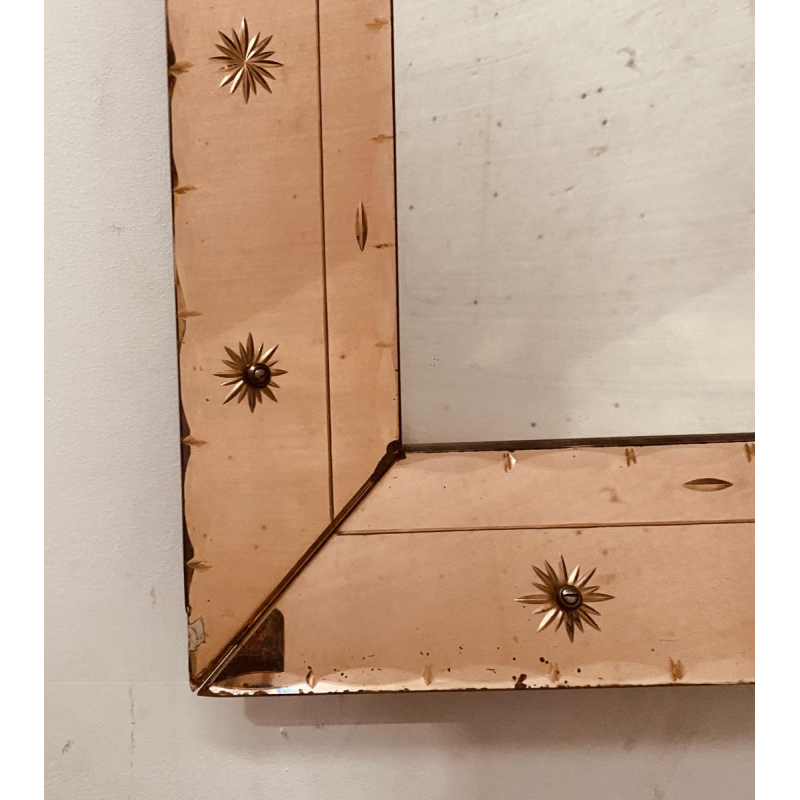 Mirror with enclosed sides, tinted glass with pointed glass decoration, ca. 1950