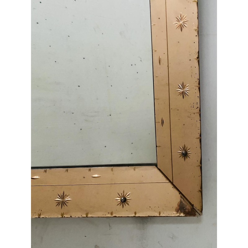 Mirror with enclosed sides, tinted glass with pointed glass decoration, ca. 1950