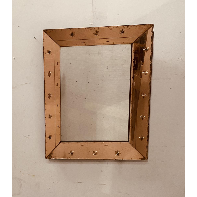 Mirror with enclosed sides, tinted glass with pointed glass decoration, ca. 1950