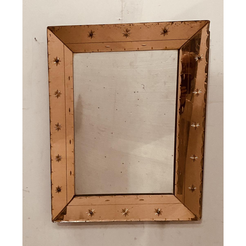 Mirror with enclosed sides, tinted glass with pointed glass decoration, ca. 1950