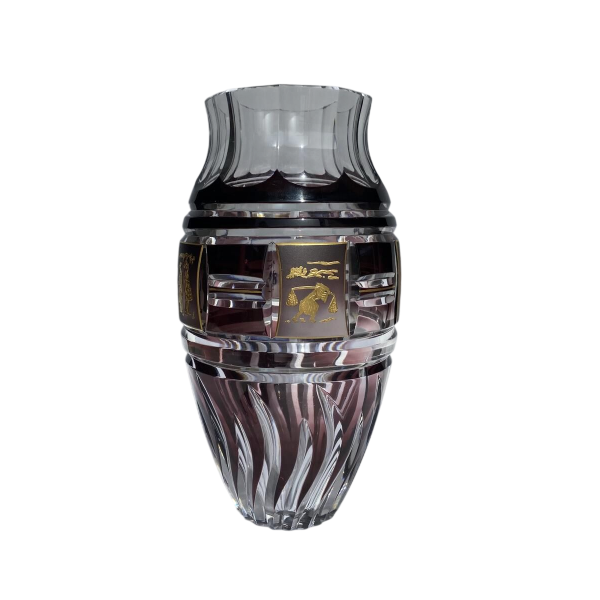 Val-Saint-Lambert, pruimkleurige dubbellaagse vaas met Aziatische fries.