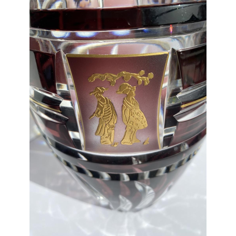 Val-Saint-Lambert, plum-colored double-layered vase with Asian frieze