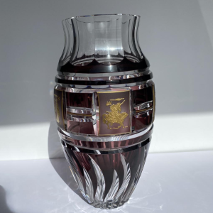 Val-Saint-Lambert, plum-colored double-layered vase with Asian frieze