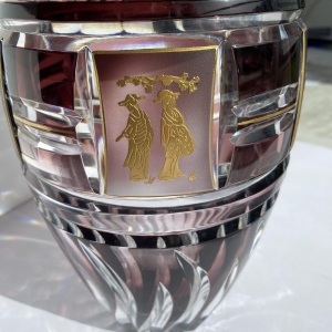 Val-Saint-Lambert, plum-colored double-layered vase with Asian frieze