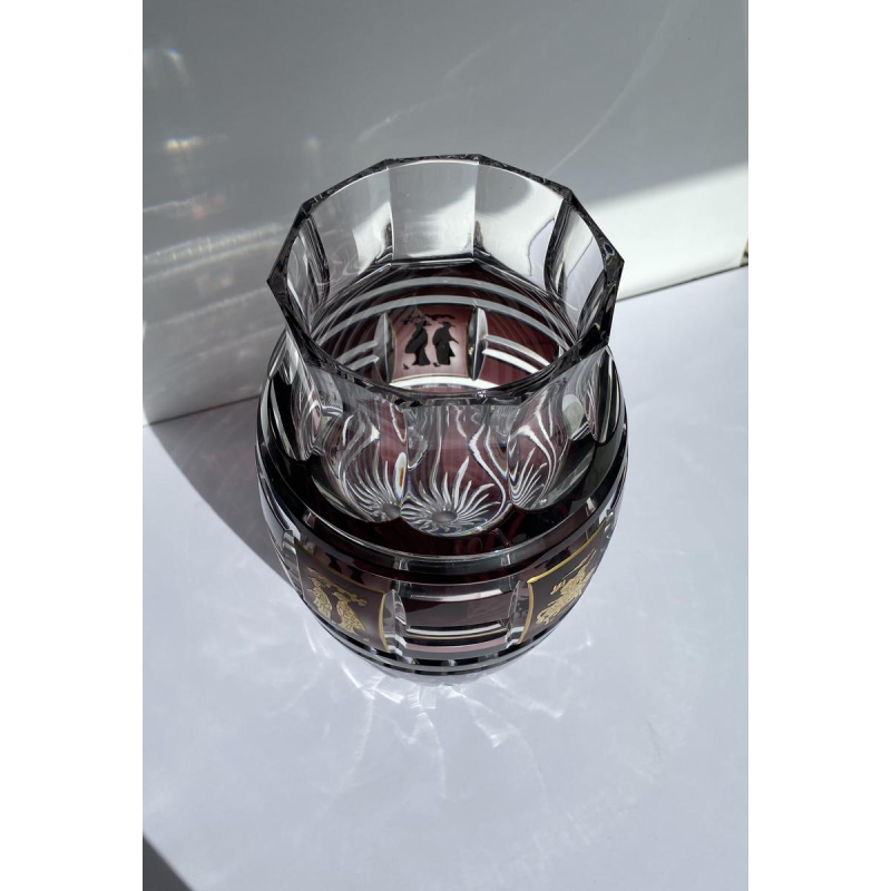 Val-Saint-Lambert, plum-colored double-layered vase with Asian frieze