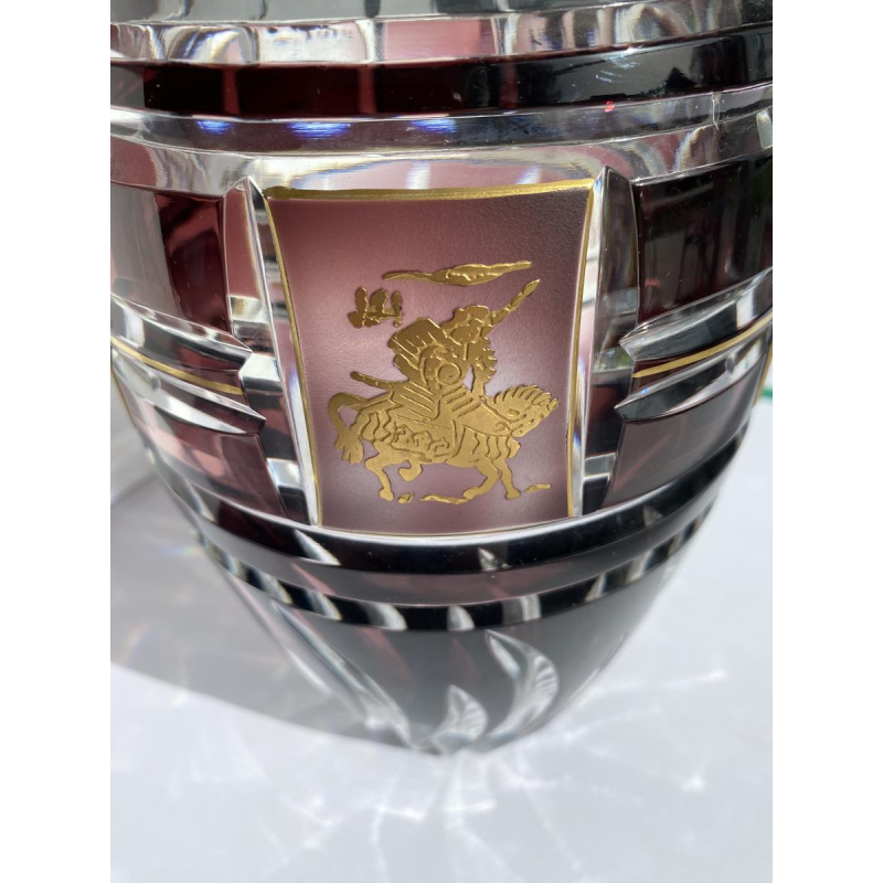 Val-Saint-Lambert, plum-colored double-layered vase with Asian frieze