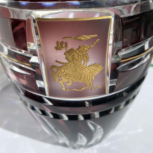 Val-Saint-Lambert, plum-colored double-layered vase with Asian frieze