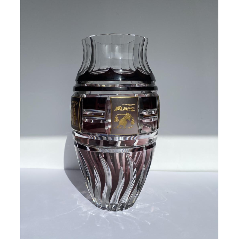 Val-Saint-Lambert, vase doublé prune avec frise asiatique