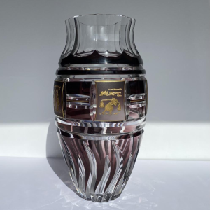 Val-Saint-Lambert, plum-colored double-layered vase with Asian frieze