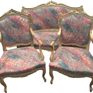 Mobilier de salon de style Louis XV, canapé et fauteuils Rocaille, XXe siècle