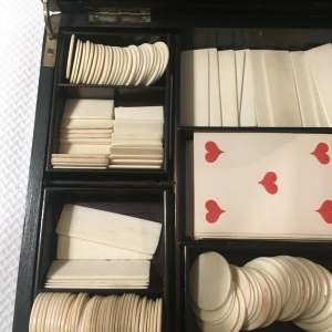 Napoleon III token box, Boulle marquetry case, 19th century