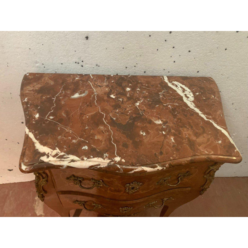 Small bombé commode in veneered wood and bronze in the Louis XV style, 20th century