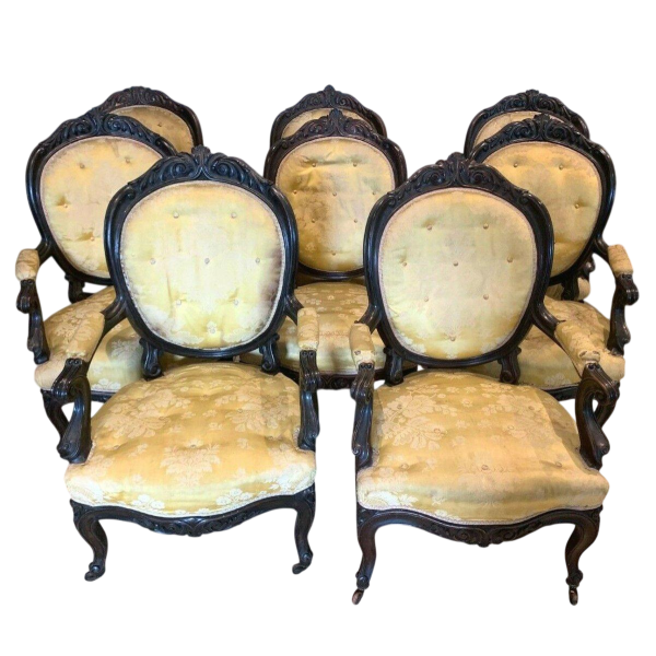 Set van acht Napoleon III-fauteuils van palissanderhout, 19e eeuw.