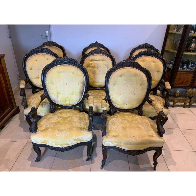 Set van acht Napoleon III-fauteuils van palissanderhout, 19e eeuw.