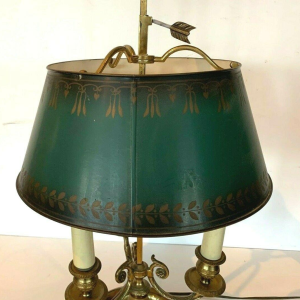 Bronze and sheet metal bouillotte lamp, 20th century