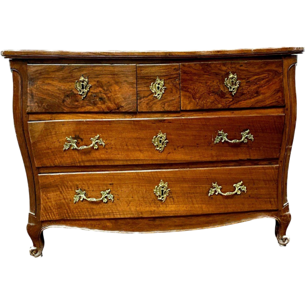 Commode Louis XV galbée en noyer massif, époque XVIIIᵉ siècle