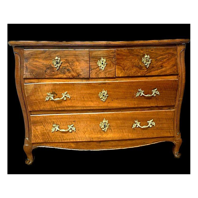 Louis XV style bombé commode in solid walnut, 18th century