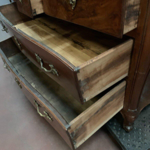 Louis XV style bombé commode in solid walnut, 18th century