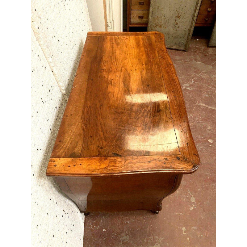 Louis XV style bombé commode in solid walnut, 18th century
