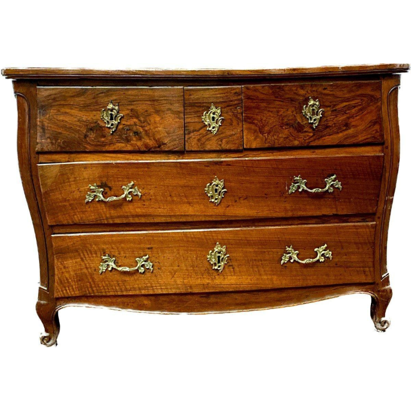 Commode Louis XV galbée en noyer massif, époque XVIIIᵉ siècle