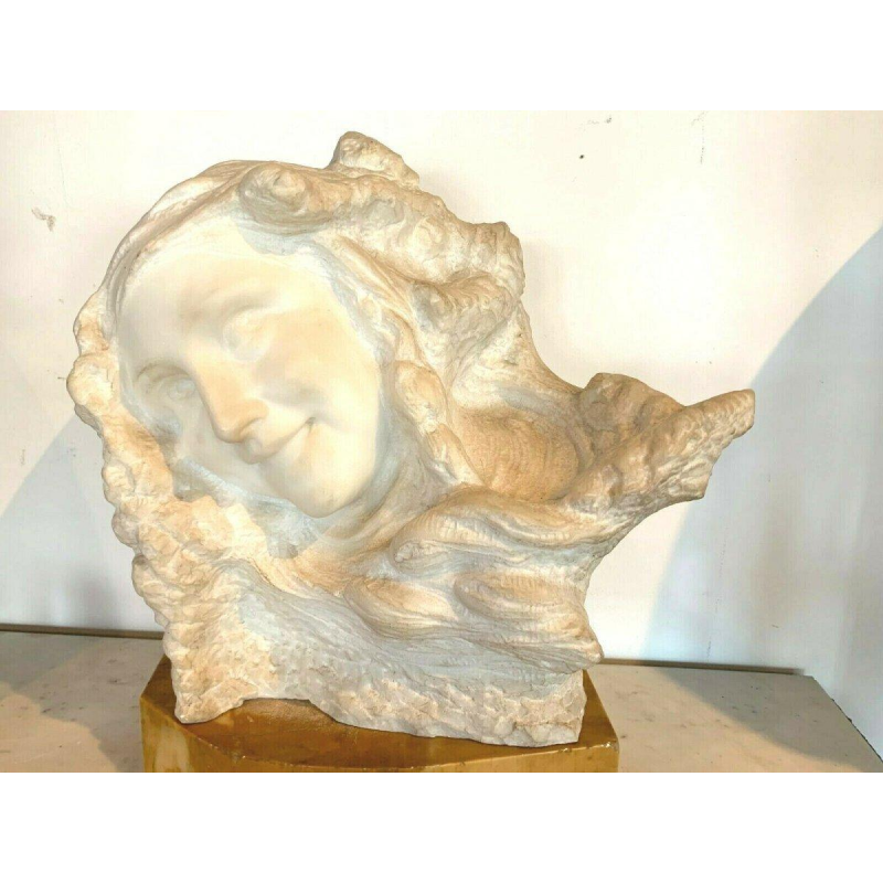 Professor Pattarino "Smiling Woman" Carrara marble sculpture, Italy, 20th century