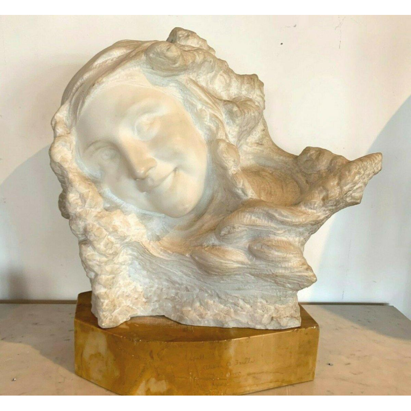 Professor Pattarino "Smiling Woman" Carrara marble sculpture, Italy, 20th century