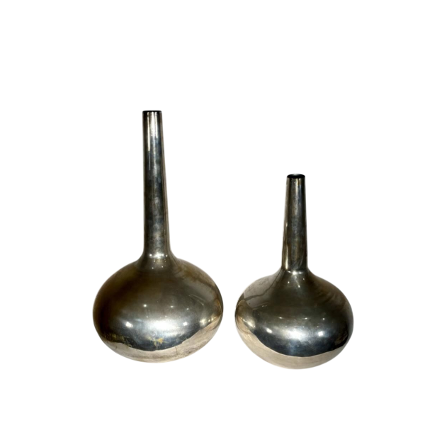 Pair of large stamped "bottle" vases - silver-plated metal - Italy, 20th century