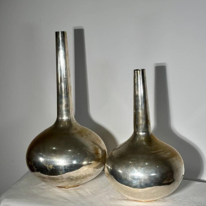 Pair of large stamped "bottle" vases - silver-plated metal - Italy, 20th century