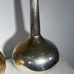 Pair of large stamped "bottle" vases - silver-plated metal - Italy, 20th century