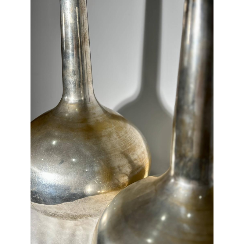 Pair of large stamped "bottle" vases - silver-plated metal - Italy, 20th century