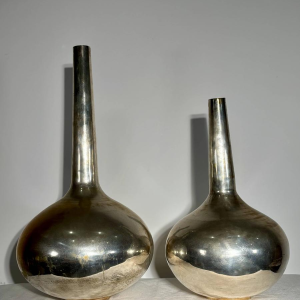 Pair of large stamped "bottle" vases - silver-plated metal - Italy, 20th century
