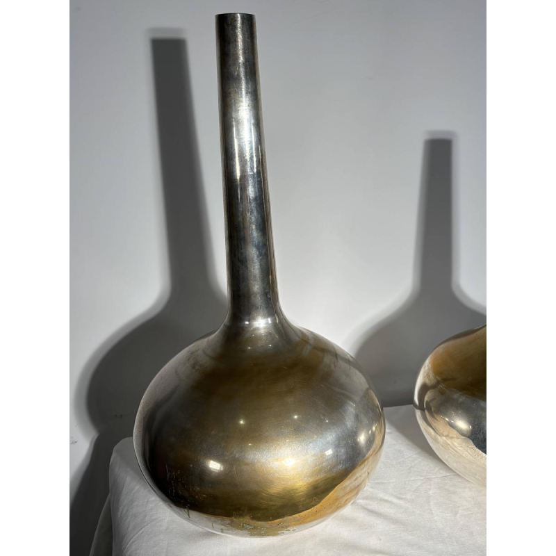 Pair of large stamped "bottle" vases - silver-plated metal - Italy, 20th century