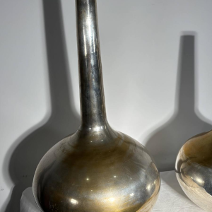 Pair of large stamped "bottle" vases - silver-plated metal - Italy, 20th century