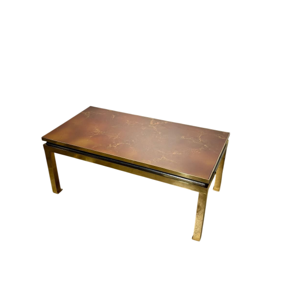 Coffee table in lacquered resin and brass, 1970s