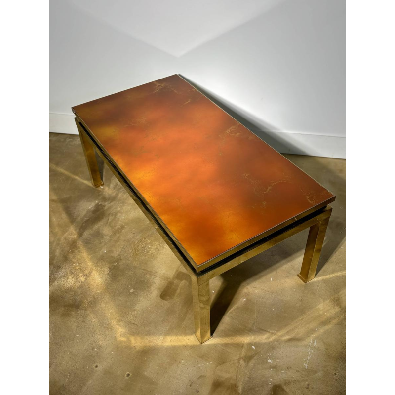 Coffee table in lacquered resin and brass, 1970s