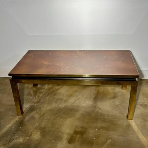 Coffee table in lacquered resin and brass, 1970s