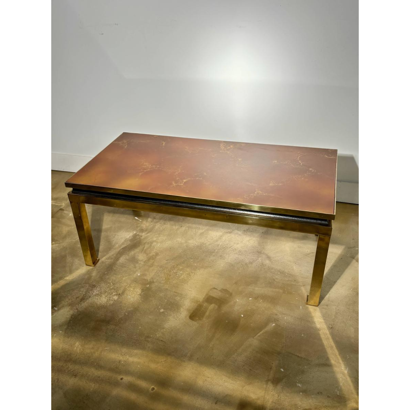 Coffee table in lacquered resin and brass, 1970s