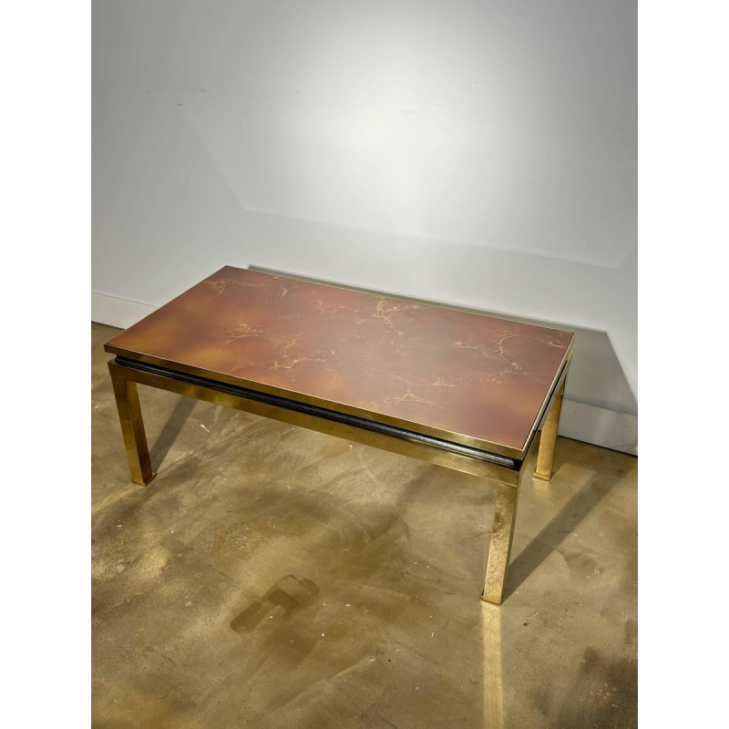 Coffee table in lacquered resin and brass, 1970s