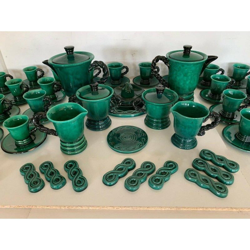 Marius Giuge, glazed stoneware tea and coffee service, 20th century