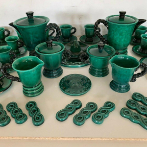 Marius Giuge, glazed stoneware tea and coffee service, 20th century