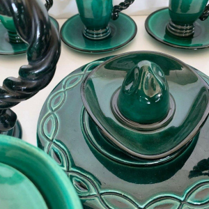 Marius Giuge, glazed stoneware tea and coffee service, 20th century