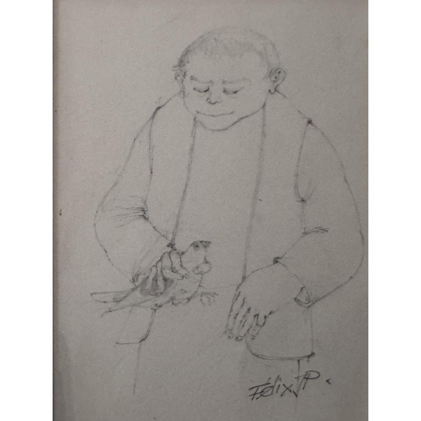 Jean-Pierre FÉLIX «Le colombophile» dessin sur papier, XXe siècle