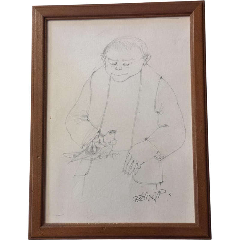 Jean-Pierre FÉLIX «Le colombophile» dessin sur papier, XXe siècle