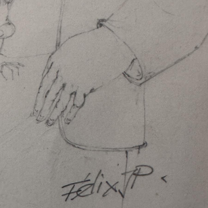 Jean-Pierre Félix, "De duivenliefhebber", tekening op papier, 20e eeuw.