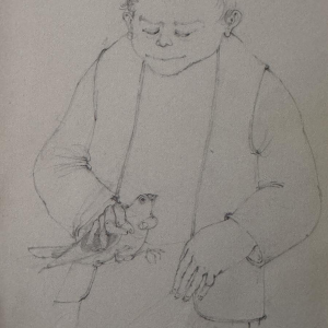 Jean-Pierre FÉLIX “The Pigeon Fancier” drawing on paper, 20th century