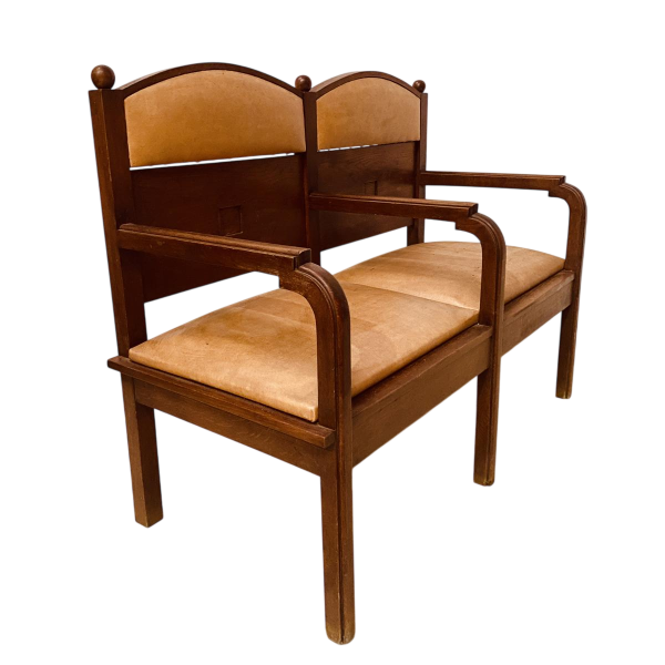 Banquette deux places Art Déco en acajou massif, XXe siècle