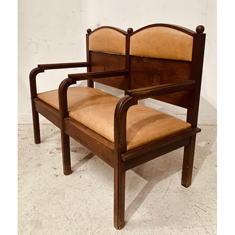 Art Deco two-seater bench in solid mahogany, 20th century