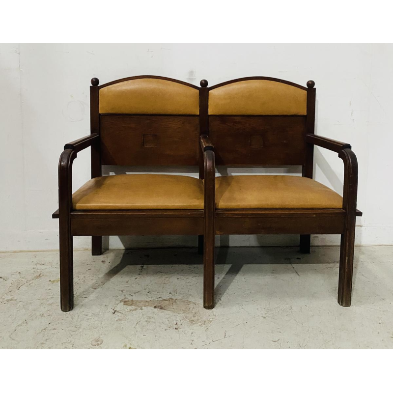 Art Deco two-seater bench in solid mahogany, 20th century