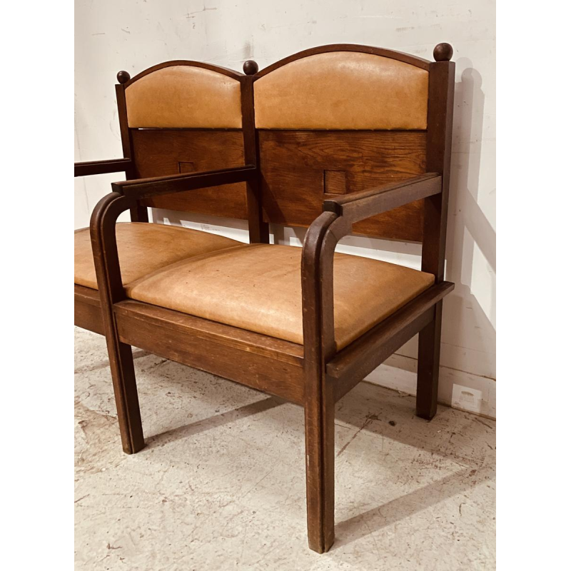 Art Deco two-seater bench in solid mahogany, 20th century