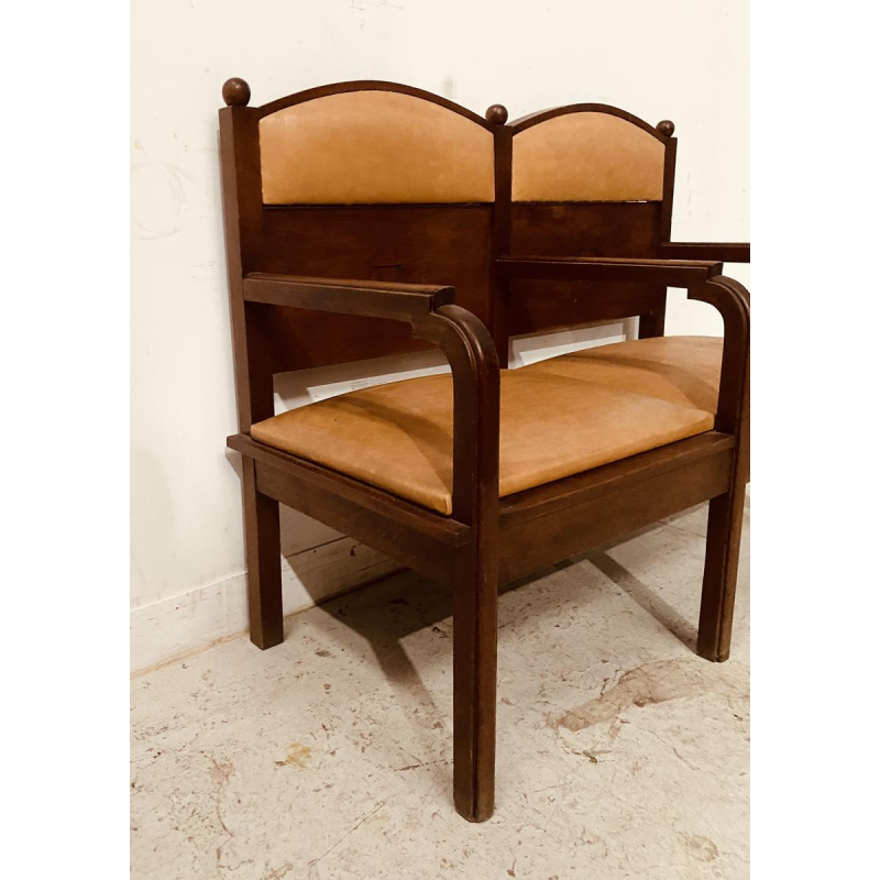 Banquette deux places Art Déco en acajou massif, XXe siècle